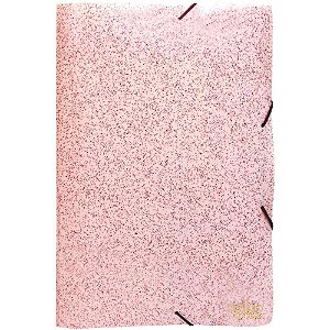 Pasta ABA Elástica Plástica Ofício Secrets Rosa - Pacote com 05 Unidades
