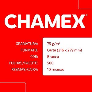 Papel Sulfite Carta Chamex 75G 10 PCT X 500 FLS Caixa com 10