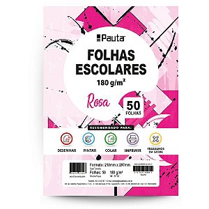 Papel Sulfite A4 Colorido Rosa 180G - Pacote com 50 Folhas