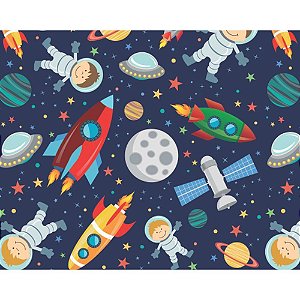 Papel Presente Bobina Couchê 60CM MOD 621 Astronauta - Bobina com 100M