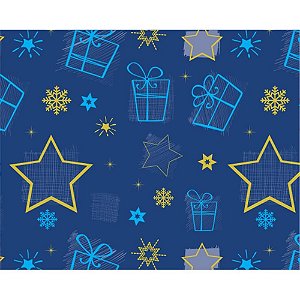 Papel Presente Bobina Couchê 60CM MOD414 Estrela Azul - 100 Metros