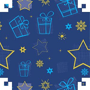Papel Presente Bobina Couchê 60CM MOD414 Estrela Azul - 100 Metros