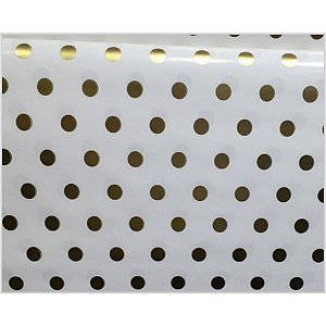 Papel Presente Bobina Couchê 60CM X 100M Bolinhas Ouro