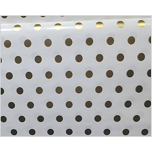 Papel Presente Bobina Couchê 60CM X 100M Bolinhas Ouro