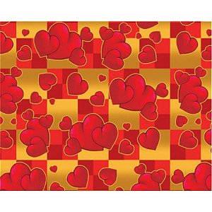 Papel Presente Bobina Couché 60CM Modelo. 235 Coração Vermelho - 100M