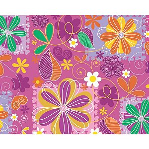Papel de Presente Bobina Couchê 60CM Modelo 191 Flores e Cores - 100 Metros