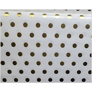 Papel Presente Bobina Couchê 40CM MOD336 Bolinhas Ouro - 100 Metros
