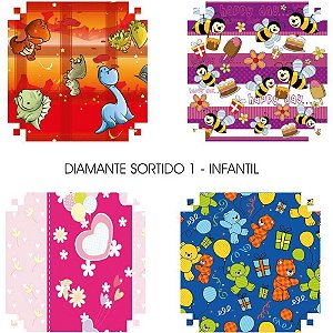 Papel Presente 60X96CM Couchê Linha Diamante Infantil - 4 Modelos - Pacote com 40 Unidades
