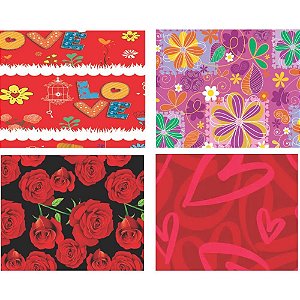 Papel de Presente 60X96CM Couchê Linha Diamante Feminino 4 Modelos Pacote com 40