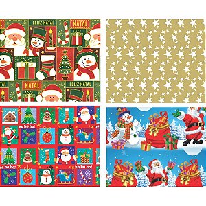 Papel de Presente 50X60CM Couchê Linha Diamante Natal 4 Modelos Pacote com 40