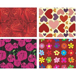 Papel de Presente 50X60 CM Couchê Linha Diamante Feminino - Pacote com 40 (4 Modelos)