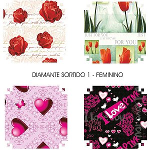Papel de Presente 50X60 CM Couchê Linha Diamante Feminino - Pacote com 40 (4 Modelos)