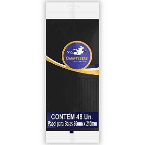 Papel para Bala Preto 90X220MM com Franja - Pacote com 48