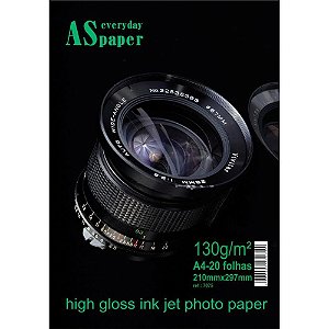 Papel Fotográfico INKJET A4 HIGH GLOSSY Everyday 130G PCT com 20