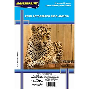 Papel Fotográfico INKJET A4 GLOSSY Adesivo 80G Pacote com 20 Folhas