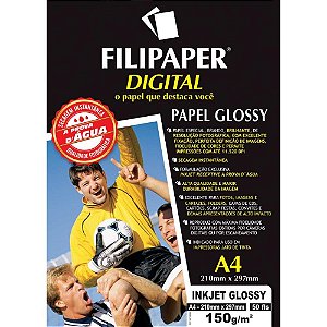 Papel Fotográfico INKJET A4 GLOSSY 150G Caixa com 50