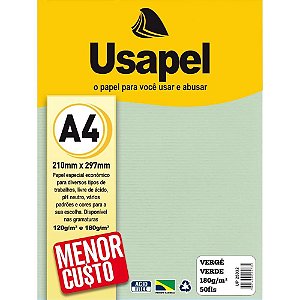Papel A4 Vergê Usapel Verde 180G - Pacote com 50