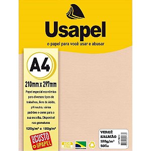 Papel A4 Vergê Usapel Salmão 180G - Pacote com 50 Folhas