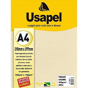 Papel A4 Vergê Usapel Creme 180G - Pacote com 50 Folhas