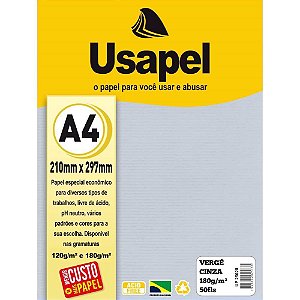 Papel A4 Vergê Usapel Cinza 180G Pacote com 50 Folhas