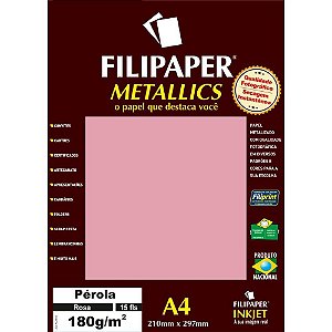 Papel A4 Metálico Pérola Rosa 180G - Pacote com 15 Folhas