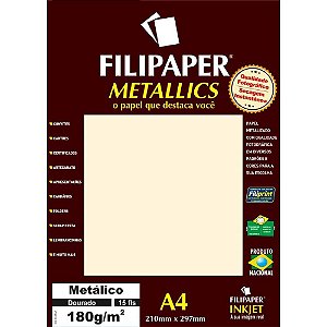 Papel A4 Metálico Dourado 180G - Pacote com 15 Folhas