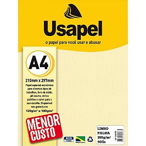 Papel A4 Linho Usapel Palha 180G - Pacote com 50 Folhas