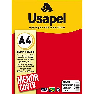 Papel A4 Color Usapel Vermelho 180G Pacote com 50