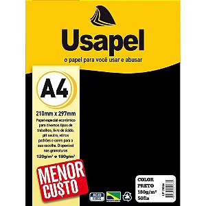 Papel A4 Colorido Usapel Preto 180G - Pacote com 50 Folhas
