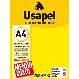 Papel A4 Color Usapel Amarelo 180G Pacote com 50 Folhas
