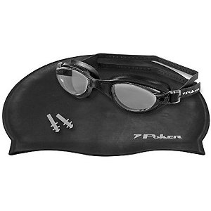 Kit 3 em 1 óculos de Natação, Touca e Protetor Auricular - PRETO/FUMÊ/PRETO