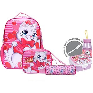 Mochila Infantil Gatinha KIT com 6 Peças (S)