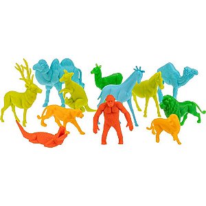 Miniatura Colecionável Zoológico Colorido 12 Peças