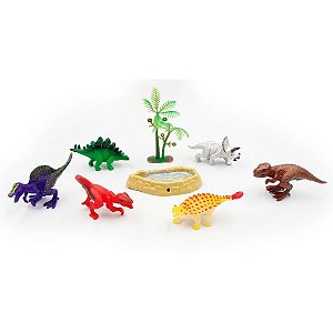 Miniatura Colecionável KIT Dinossauros 8 Peças Tubo