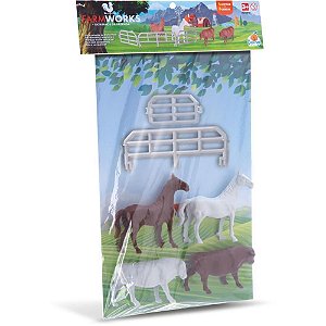 Miniatura Colecionável Fazendinha 4 BICHINHOS+8 Cercas