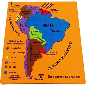 Material Didático EVA Mapa da América do SUL 19 Peças Educativo