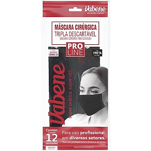 Máscara Descartável Tripla Preto PCT com 12