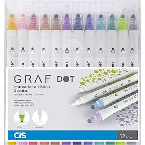 Marcador Artístico CIS GRAF Duo DOT 2PONTAS 12 CO