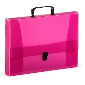 Maleta Plástica com ALÇA Ofício 4CM Rosa