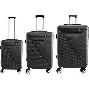 Conjunto de Malas de Viagem Salvador ABS 360 com 3 Peças - Preto (P, M, G)
