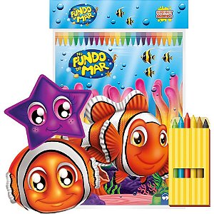 Livro Infantil para Colorir Super KIT Fundo do MAR com GIZ