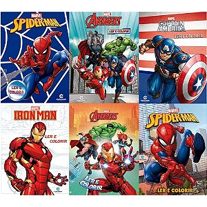 Livro Infantil Colorir Marvel LER e Colorir - 8 Páginas - Pacote com 12 Unidades