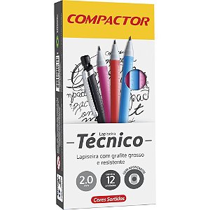 Lapiseira Técnica 2.0MM com Apontador – Cores Sortidas, Caixa com 12 Unidades