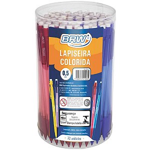 Lapiseira Técnica 0,5MM com Borracha - 4 Cores Sortidas BRW - Pote com 72 Unidades
