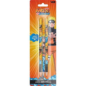 Lápis Preto Redondo Decorado Naruto – Blister com 3 Unidades