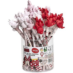 Lápis Preto Redondo Decorado Minnie com Borracha Ponteira - Pote com 36