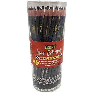 Lápis Preto Redondo Decorado Corrida com Borracha Pote com 72