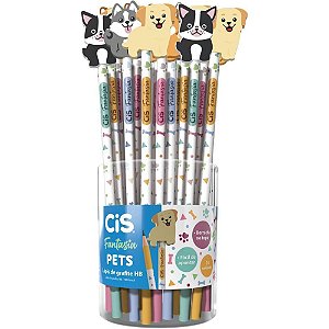 Lápis Preto Redondo Decorado CIS PETS 4 Modelos Pote com 24