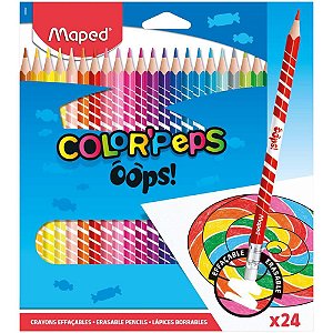 Lápis de COR Triangular Color PEPS Apagável 24 Cores - Pacote com 3 Unidades