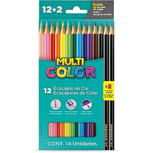 Lápis de COR Sextavado Multicolor ECO 12 Cores + 2 Lápis Gráfite - PCT com 12